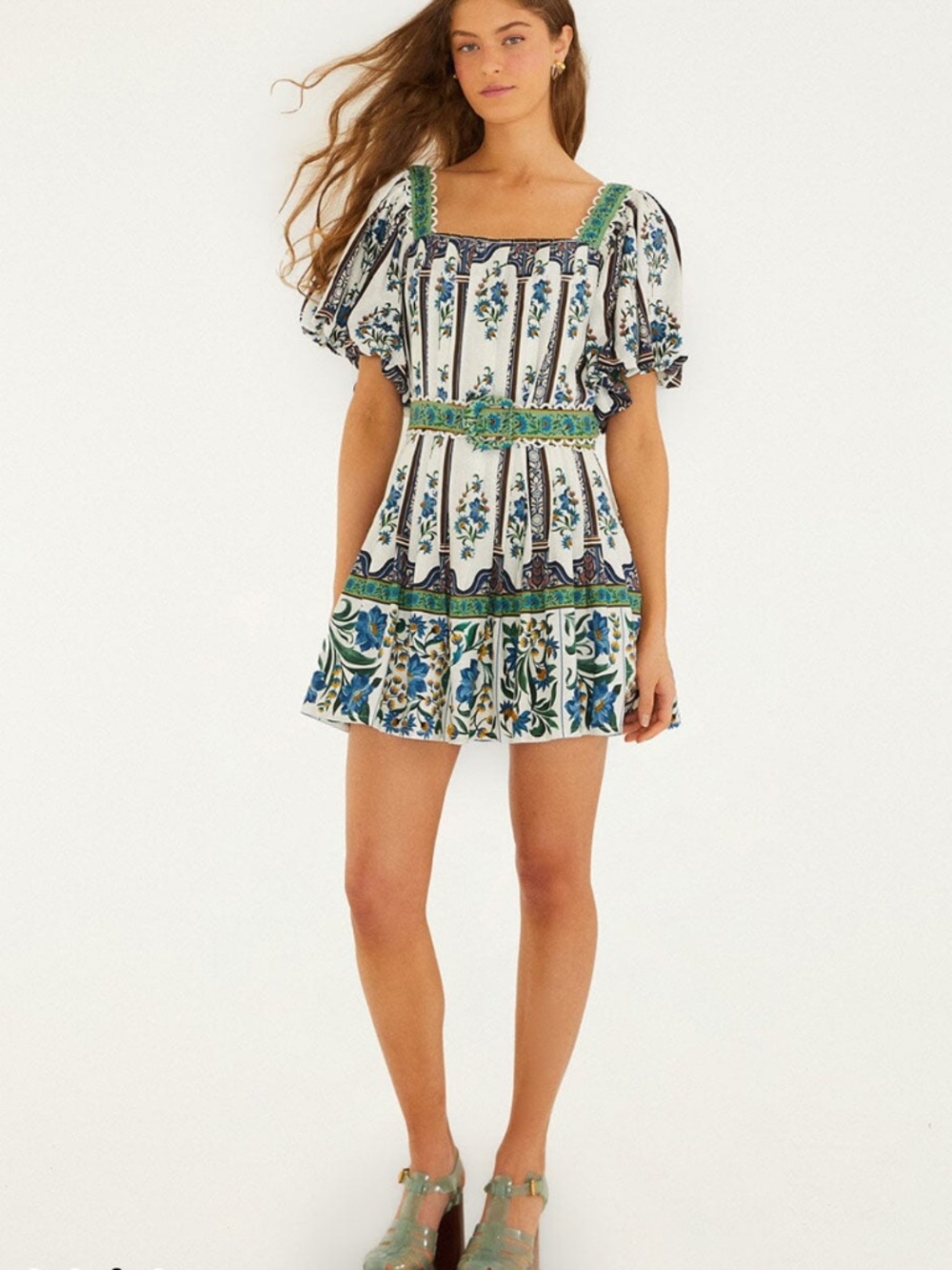 Farm Rio Off-White Manoela Belted Mini Dress